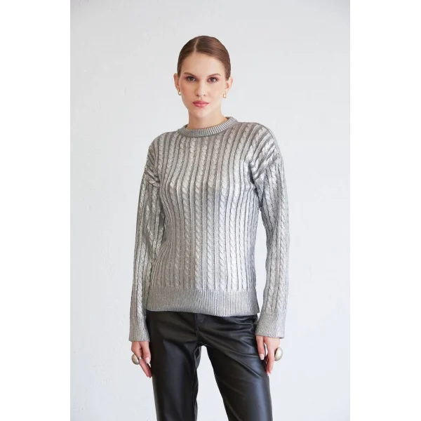 BASKILI DOKULU TRİKO KAZAK GRİ