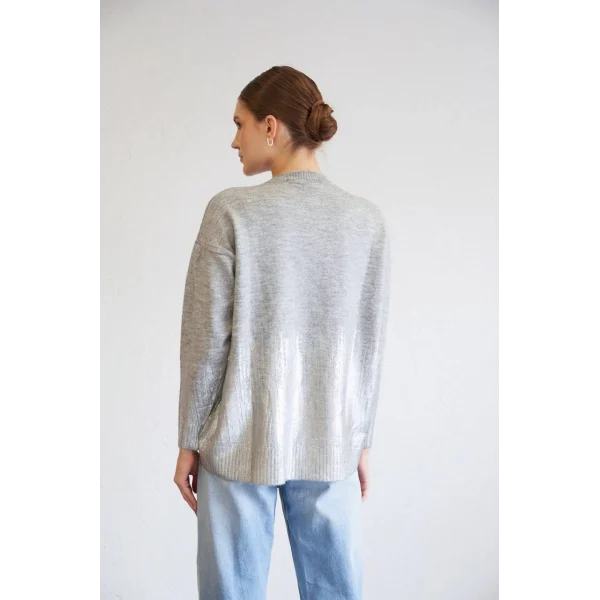 VARAK BASKILI TRİKO KAZAK GÜMÜŞ GRİ