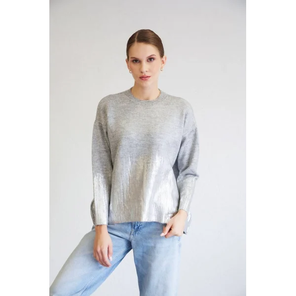 VARAK BASKILI TRİKO KAZAK GÜMÜŞ GRİ