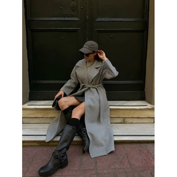 BAGLAMALI YÜN KABAN GRİ