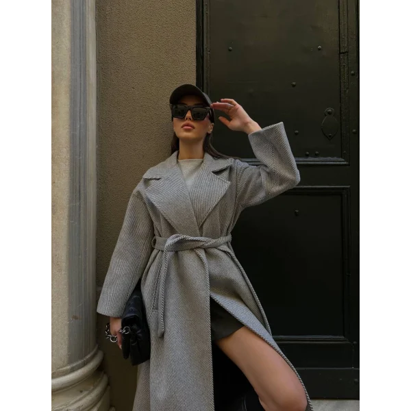 BAGLAMALI YÜN KABAN GRİ