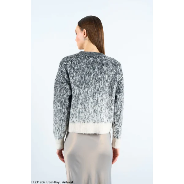 İNCİ TAŞLI ŞARDONLU KAZAK GRİ