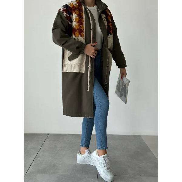 TRİKO GARNİLİ TRENÇKOT HAKİ