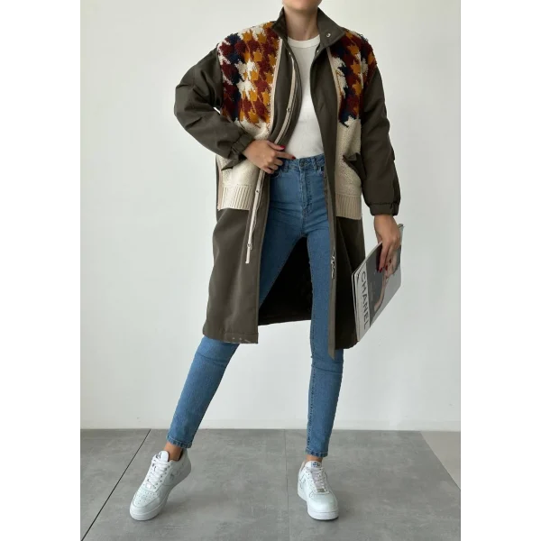 TRİKO GARNİLİ TRENÇKOT HAKİ