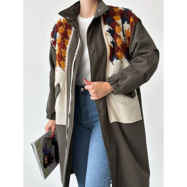 TRİKO GARNİLİ TRENÇKOT HAKİ