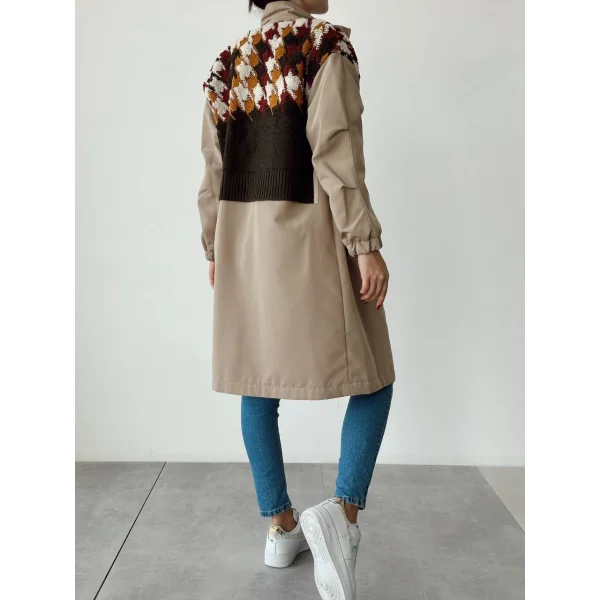 TRİKO GARNİLİ TRENÇKOT HAKİ TAŞ