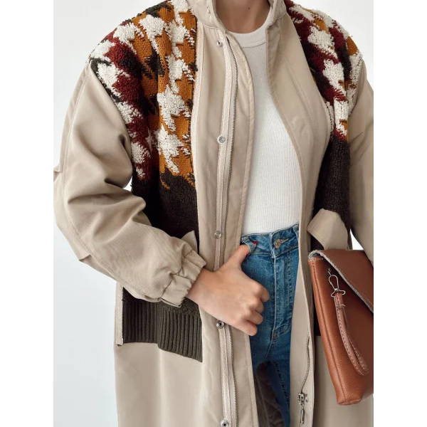 TRİKO GARNİLİ TRENÇKOT HAKİ TAŞ