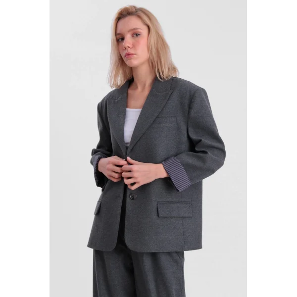 GABARDİN DOKULU CEKET PANTOLON TAKIM GRİ