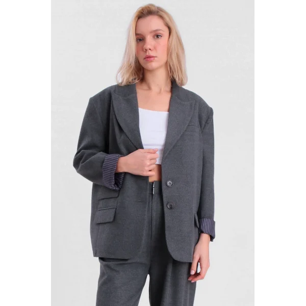 GABARDİN DOKULU CEKET PANTOLON TAKIM GRİ