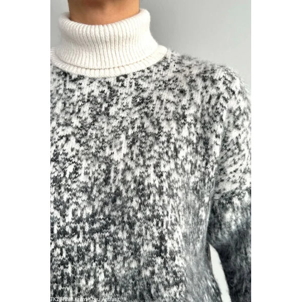 DESENLİ GRİ BALIKÇI YAKA KAZAK