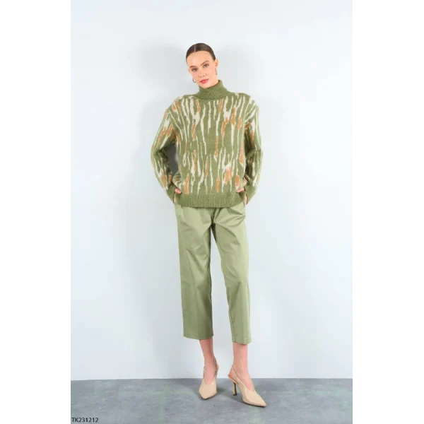 DESENLİ YEŞİL BALIKÇI YAKA KAZAK