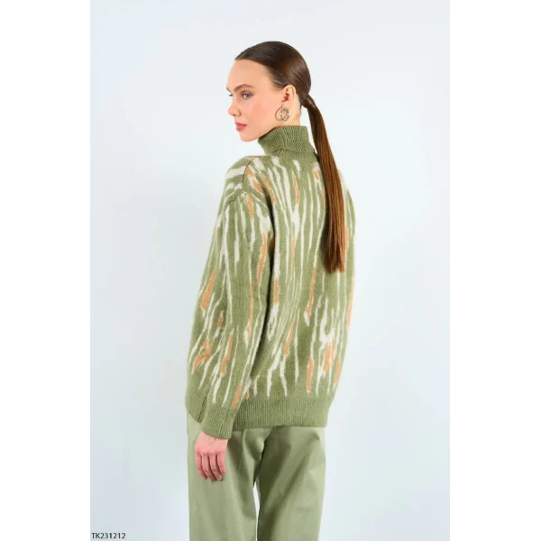 DESENLİ YEŞİL BALIKÇI YAKA KAZAK