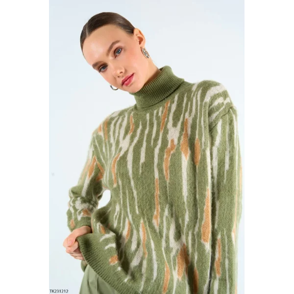 DESENLİ YEŞİL BALIKÇI YAKA KAZAK