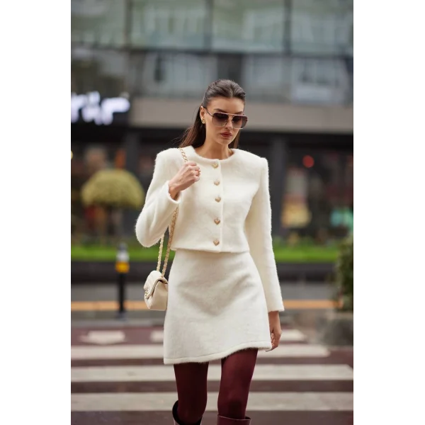 KAŞMİR DOKULU CEKET ETEK BEYAZ