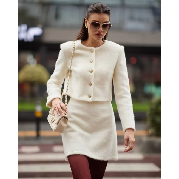 KAŞMİR DOKULU CEKET ETEK BEYAZ