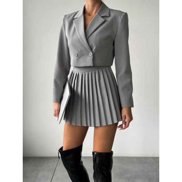 PİLELİ ŞORT ETEK GRİ