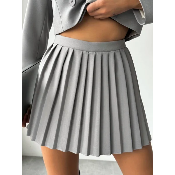 PİLELİ ŞORT ETEK GRİ