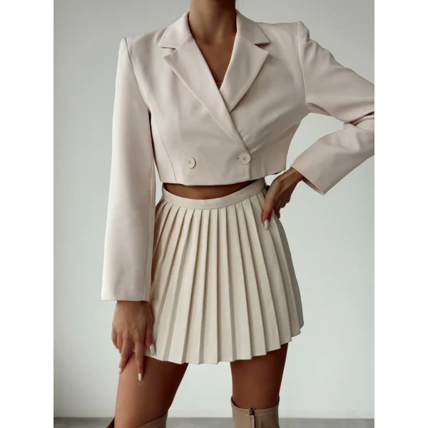 PİLELİ ŞORT ETEK BEJ