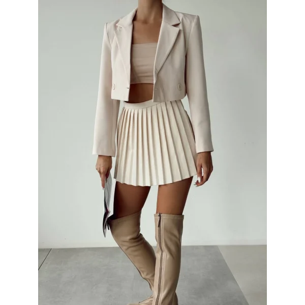 PİLELİ ŞORT ETEK BEJ