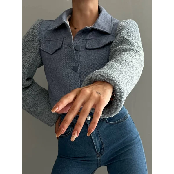 TEDY KOL KISA CEKET MAVİ