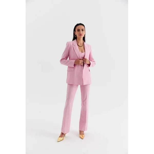 PEMBE CROP BLAZER CEKET PANTOLON TAKIM