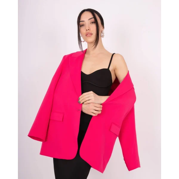 Fuşya Tek Düğme Astarlı Blazer Ceket