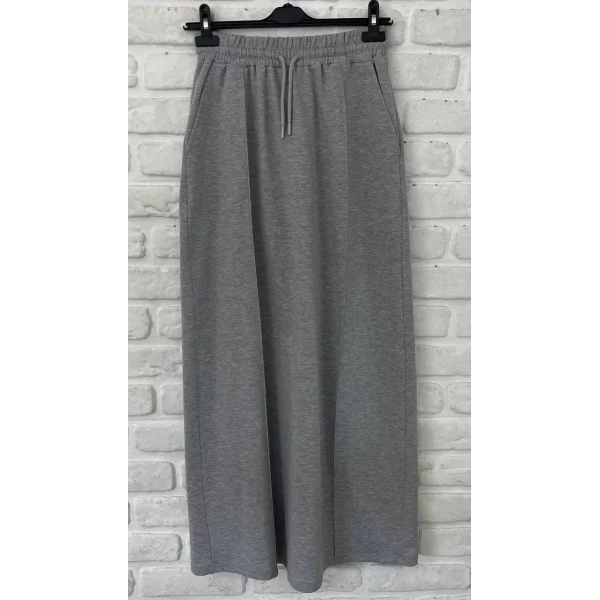 Pamuk Kumaş Yırtmaçlı Uzun Gri Etek