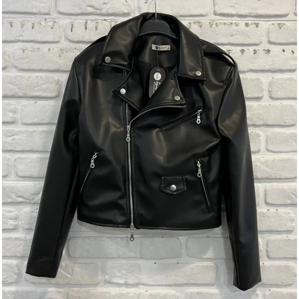 SİYAH FERMUAR DETAYLI DERİ CEKET