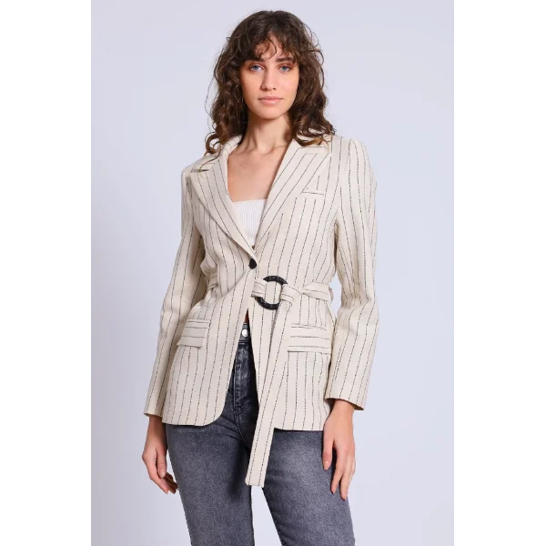 TAŞ ÇİZGİLİ PREMİUM KETEN CEKET