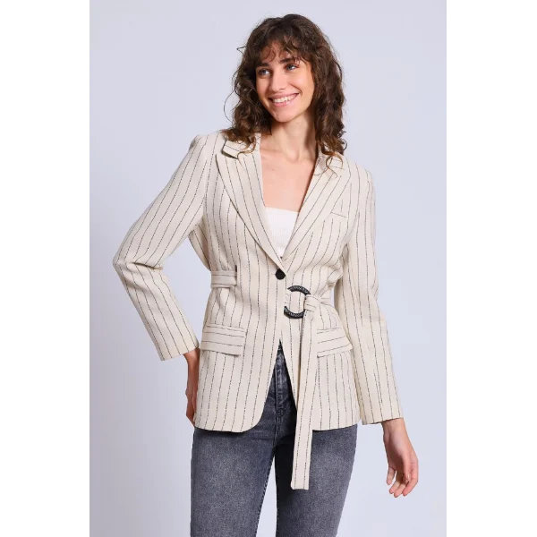 TAŞ ÇİZGİLİ PREMİUM KETEN CEKET