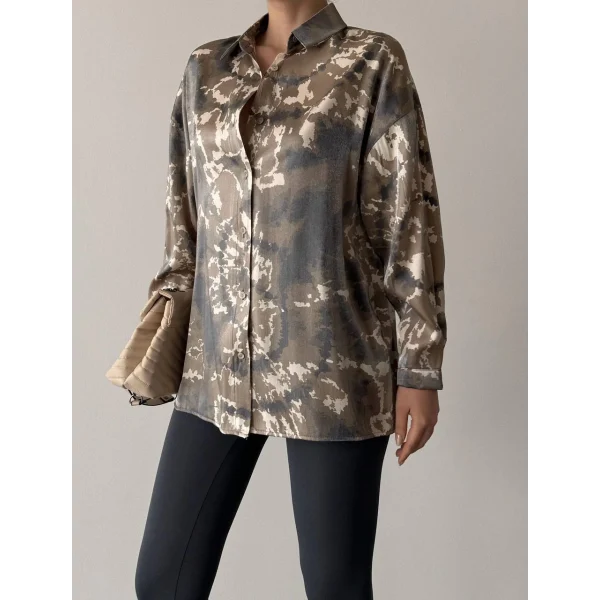 PARILTI KAMUFLAJ DESEN GÖMLEK HAKİ