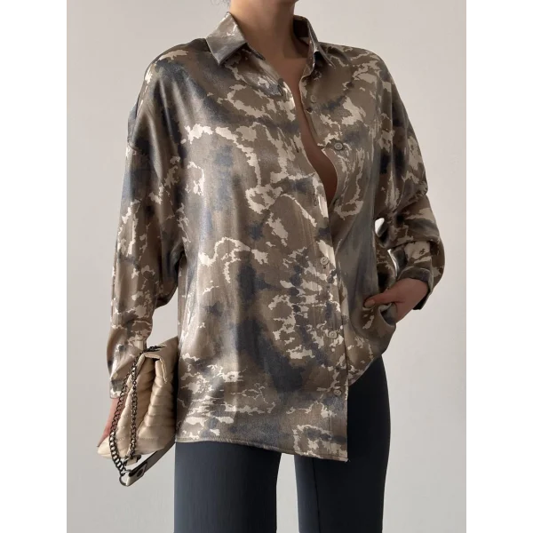 PARILTI KAMUFLAJ DESEN GÖMLEK HAKİ