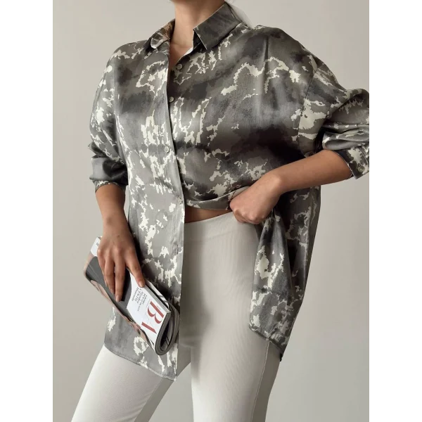 PARILTI KAMUFLAJ DESEN GÖMLEK GRİ