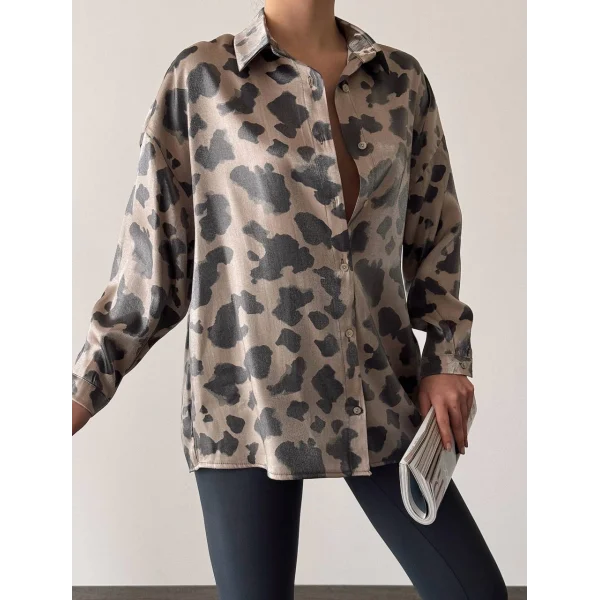 PARILTI BENEKLİ DESEN GÖMLEK VİZON