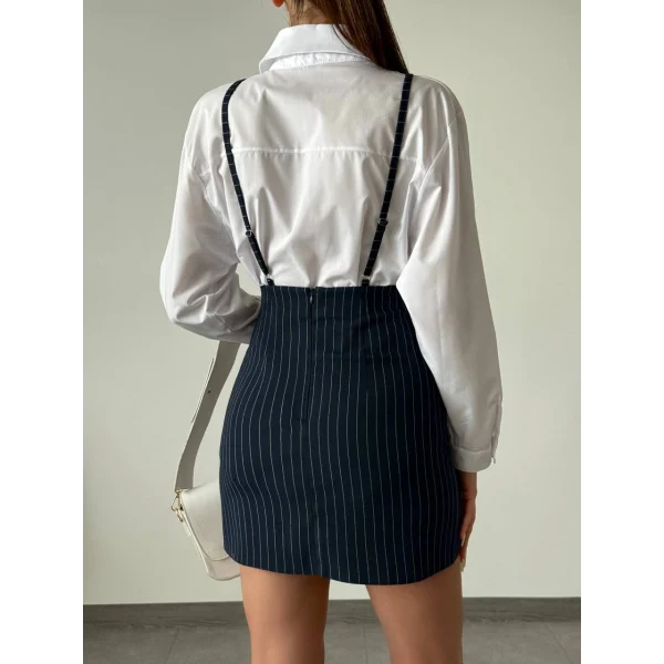 ÇİZGİLİ POLİVİSKON JİLE ETEK CEKET TAKIM LACİVERT