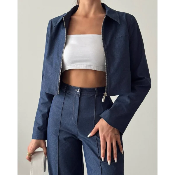 DENİM GABARDİN CEKET PANTOLON TAKIM LACİVERT