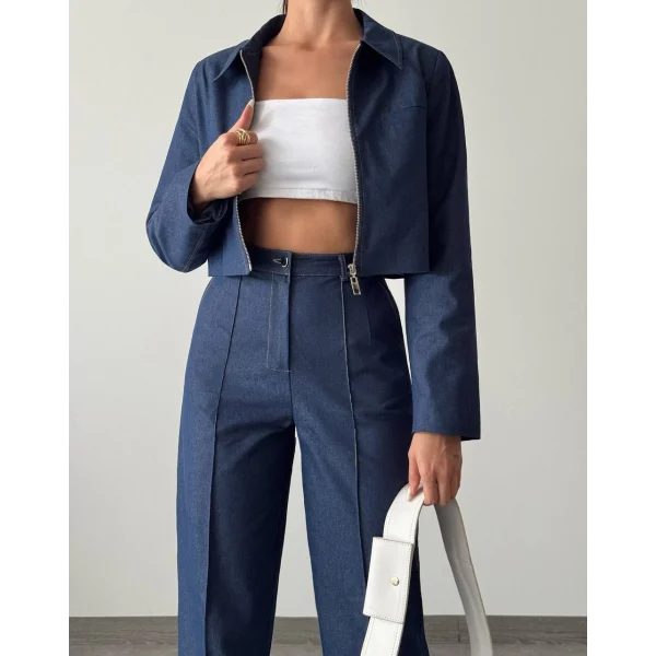 DENİM GABARDİN CEKET PANTOLON TAKIM LACİVERT