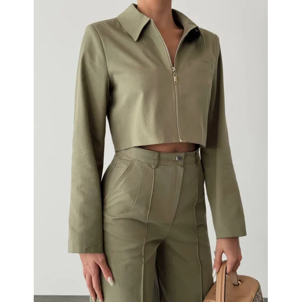 DENİM GABARDİN CEKET PANTOLON TAKIM HAKİ