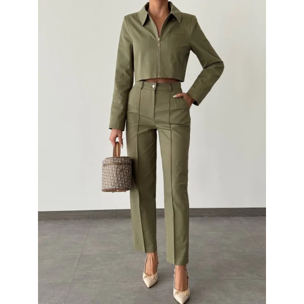 DENİM GABARDİN CEKET PANTOLON TAKIM HAKİ