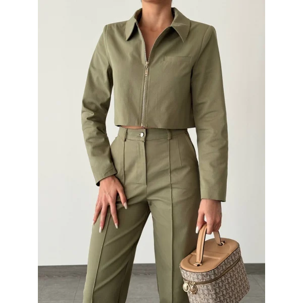 DENİM GABARDİN CEKET PANTOLON TAKIM HAKİ