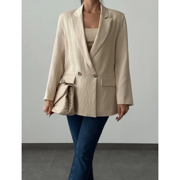 PLİSELİ ÇİFT DÜĞME BLAZER CEKET TAŞ