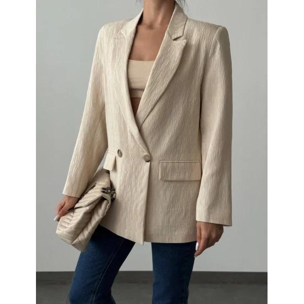PLİSELİ ÇİFT DÜĞME BLAZER CEKET TAŞ