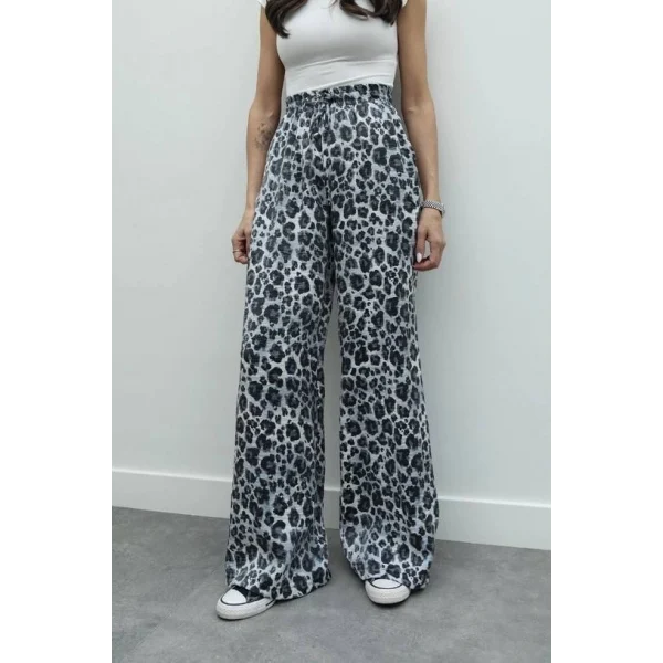 GRİ LEOPAR DESENLİ DÖKÜMLÜ PANTOLON