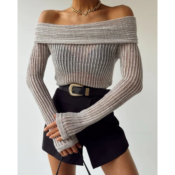 FİTİLLİ MADONNA YAKA TRİKO KAZAK BEJ