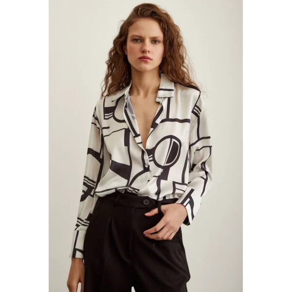 ÇİZGİLİ SATEN GÖMLEK KEMİK