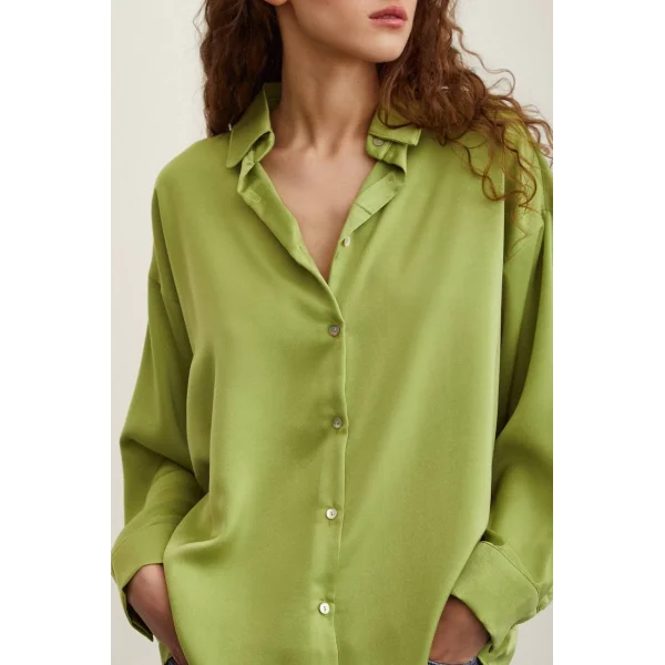 VİSKON SATEN GÖMLEK YEŞİL
