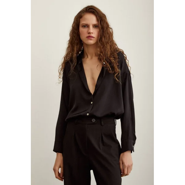 VİSKON SATEN GÖMLEK SİYAH