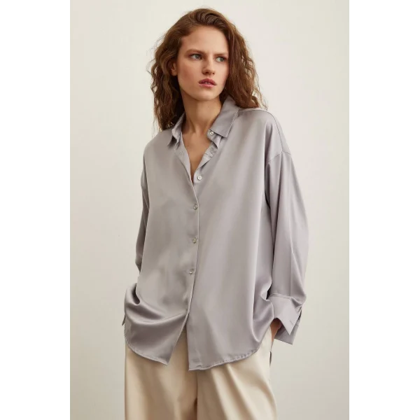 VİSKON SATEN GÖMLEK GRİ