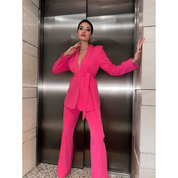 FUŞYA KUŞAKLI CEKET PANTOLON TAKIM