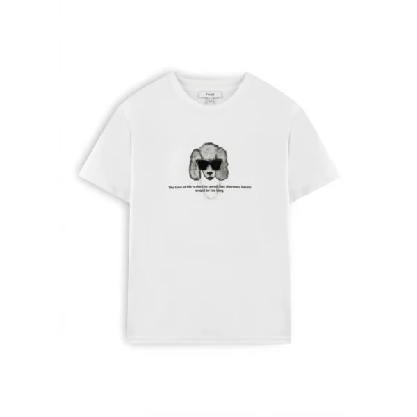 Bisiklet Yaka Zincir Detay Beyaz Kadın Tişort